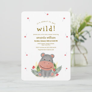 Invitation Fête de Naissance Bébé Hippopotame Floral Safari à