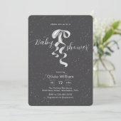 Invitation Fête de naissance bébé Hiver Arc Argent Gris Foncé (Debout devant)