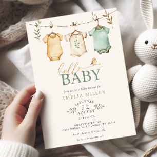 Invitation Fête de naissance bébé linge à linge aquarelle neu
