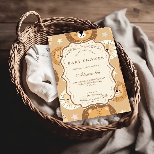 Invitation Fête de naissance bébé lion de safari
