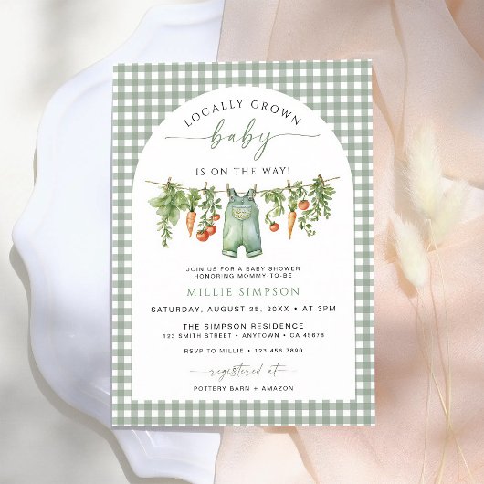 Invitation Fête de naissance bébé local vert sauge
