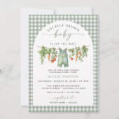 Invitation Fête de naissance bébé local vert sauge (Devant)