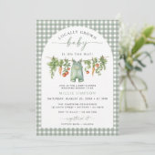 Invitation Fête de naissance bébé local vert sauge (Debout devant)