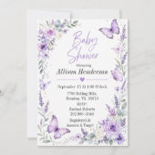 Invitation Fête de naissance bébé papillon lavande délicate (Devant)