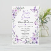 Invitation Fête de naissance bébé papillon lavande délicate (Debout devant)