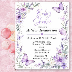 Invitation Fête de naissance bébé papillon lavande délicate