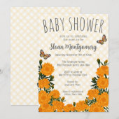 Invitation Fête de naissance bébé papillon Monarque Marigold (Devant / Derrière)