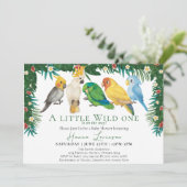 Invitation Fête de Naissance Bébé Perroquets Exotiques Tropic (Debout devant)