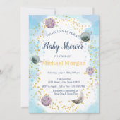 Invitation Fête de naissance Bébé Planètes Étoiles Bleu  (Devant)