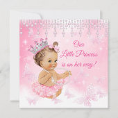 Invitation Fête de naissance bébé princesse papillon rose bru (Devant)