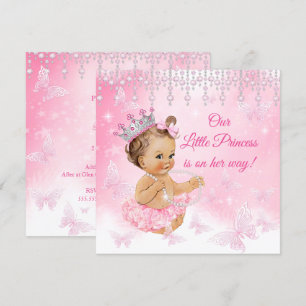 Invitation Fête de naissance bébé princesse papillon rose bru