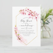 Invitation Fête de naissance bébé printemps Fleur de cerisier (Debout devant)