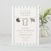 Invitation Fête de naissance bébé rayures de course automobil (Debout devant)