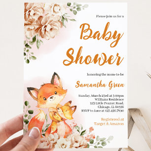 Invitation Fête de naissance Bébé Renard Floral d'Automne