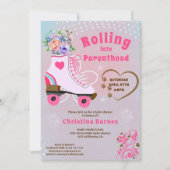 Invitation Fête de naissance bébé rétro floral sarcelle rolle (Devant)