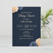 Invitation Fête de Naissance Bébé Rose Bleu Marine (Debout devant)