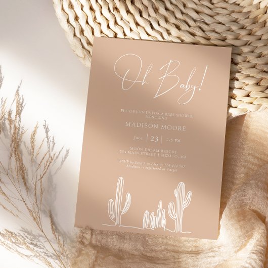 Invitation Fête de naissance bébé sable clair Cactus Ligne Ar