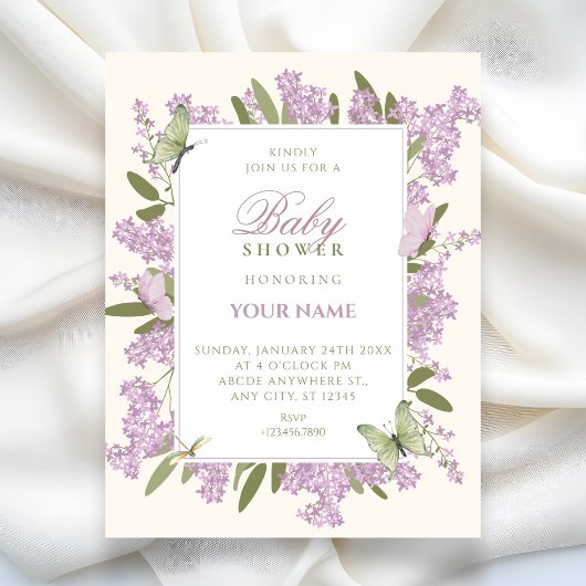 Invitation Fête de naissance bébé shower florale violette