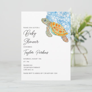 Invitation Fête de Naissance Bébé Tortue de Mer Genre Neutre