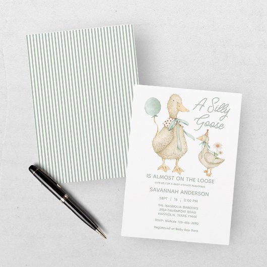 Invitation Fête de Naissance Bébé Vert Silly Goose