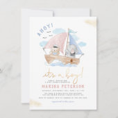 Invitation Fête de naissance bébé voilier éléphant garçon (Devant)