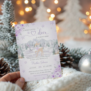 Invitation Fête de naissance Biche Violette Flocon de Neige H