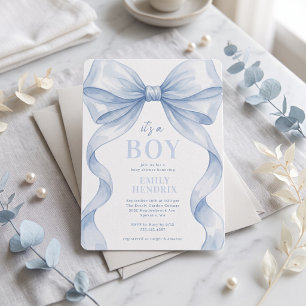 Invitation Fête de naissance bleu aquarelle C'est un garçon