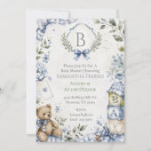 Invitation Fête de naissance Blue Boy Bébé Monogrammé  (Devant)