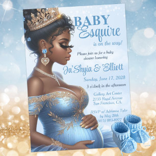 Invitation Fête de naissance Blue Gold Royal Black pour futur