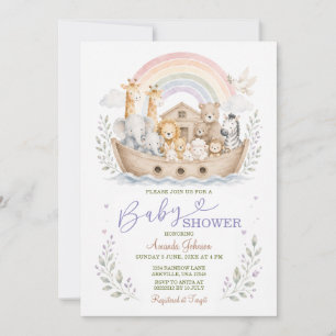 Invitation Fête de naissance bohème neutre pastel de l'Arche