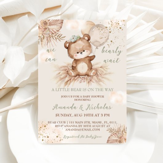 Invitation Fête de naissance Bohème Ourson