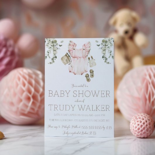Invitation Fête de naissance bohème rose