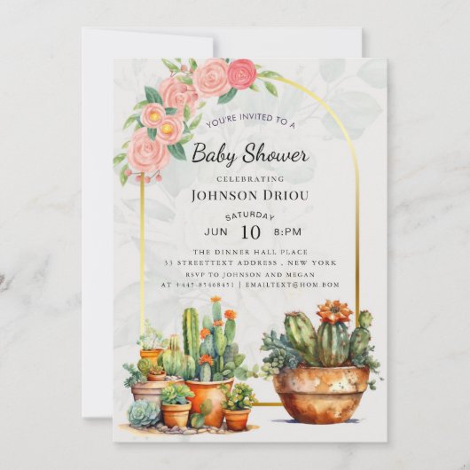 Invitation Fête de naissance Boho Cactus (Devant)