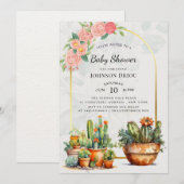 Invitation Fête de naissance Boho Cactus (Devant / Derrière)