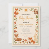 Invitation Fête de naissance Boho Forestière | Animaux de la (Devant)