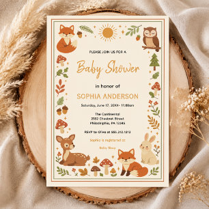 Invitation Fête de naissance Boho Forestière   Animaux de la 