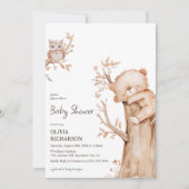 Invitation Fête de naissance Boho ours et arbre en forêt (Devant)