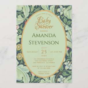 Invitation Fête de naissance botanique Bébé feuilles vertes d