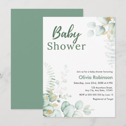 Invitation Fête de naissance botanique de verdure d'eucalyptu (Devant / Derrière)
