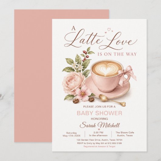 Invitation Fête de Naissance Café Amour Latte (Devant / Derrière)