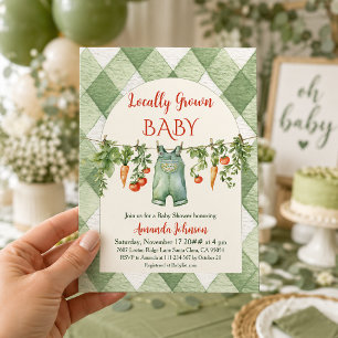 Invitation Fête de Naissance Campagnard Vert Gingham de Proxi
