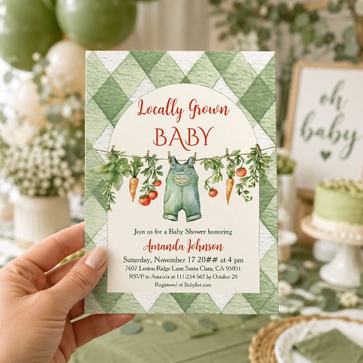 Invitation Fête de Naissance Campagnard Vert Gingham de Proxi