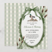 Invitation Fête de naissance Canard Colvert Gingham Vert (Devant / Derrière)