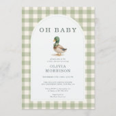 Invitation Fête de Naissance Canard Colvert Gingham Vert Saug (Devant)