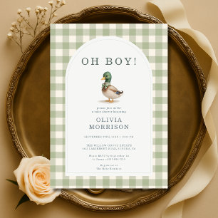 Invitation Fête de naissance Canard colvert Vert Sauge pour b