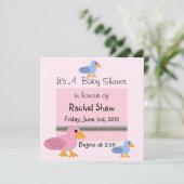 Invitation Fête de naissance Canards Bébés Rose et Bleu (Debout devant)