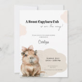 Invitation Fête de Naissance Capybara • Thème Arc en Rose (Devant)