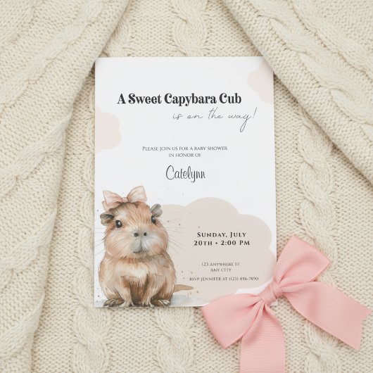 Invitation Fête de Naissance Capybara • Thème Arc en Rose