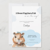 Invitation Fête de naissance Capybara • Thème Ruban Bleu (Devant)