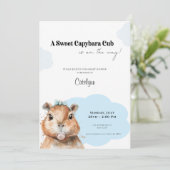 Invitation Fête de naissance Capybara • Thème Ruban Bleu (Debout devant)